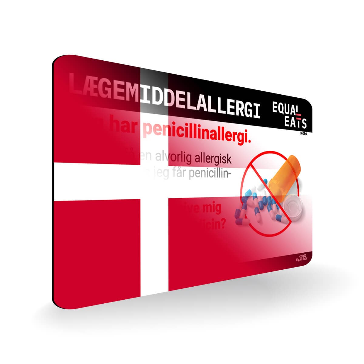 Penicillin Allergy in Danish. Penicillin medical ID Card for Denmark