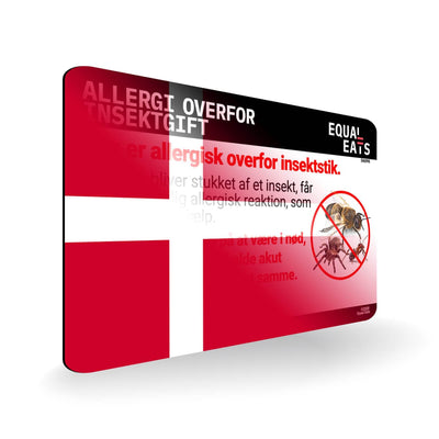 Insect Sting Allergy in Danish. Bee Sting Allergy Card for Denmark