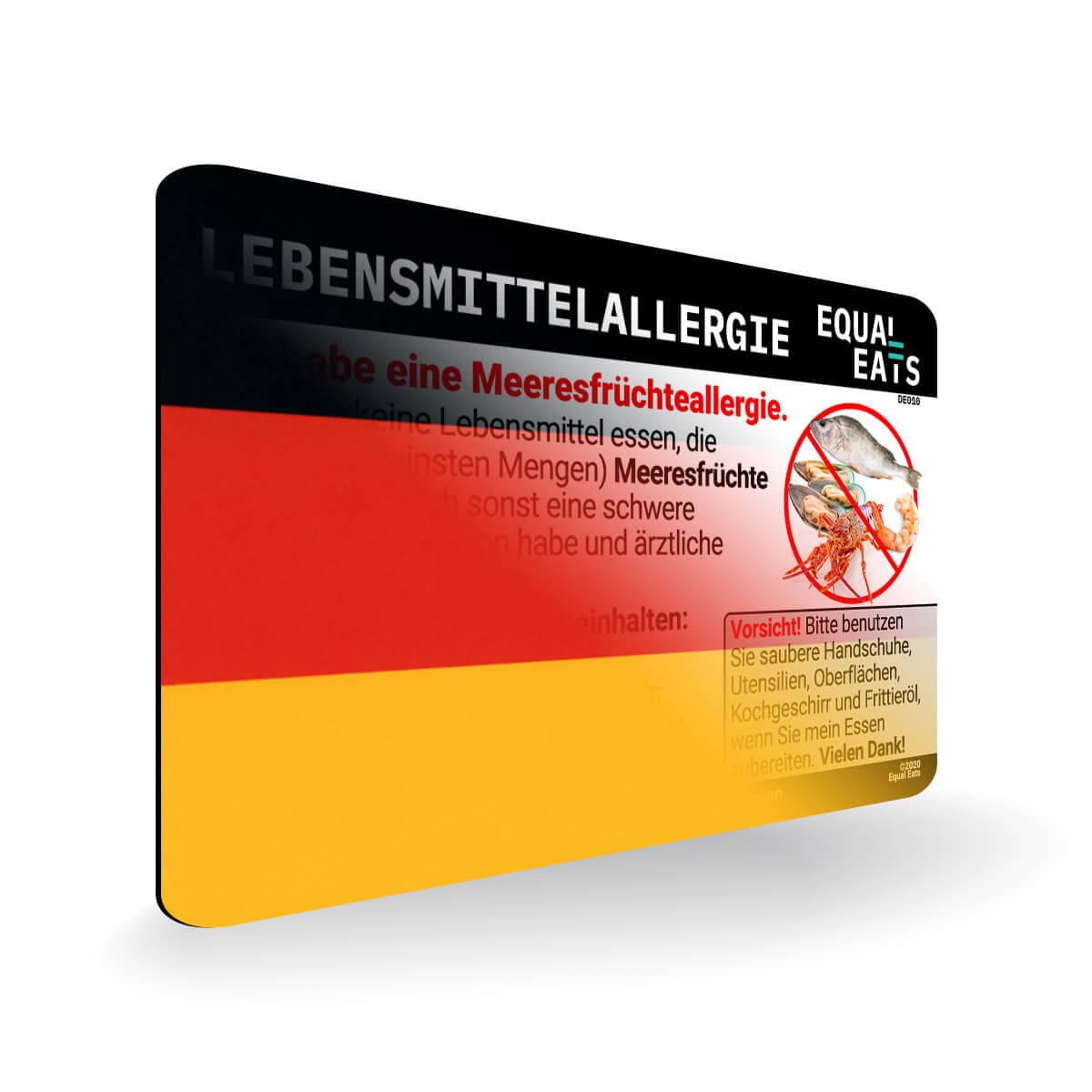 Seafood Allergy in German. Seafood Allergy Card for Germany