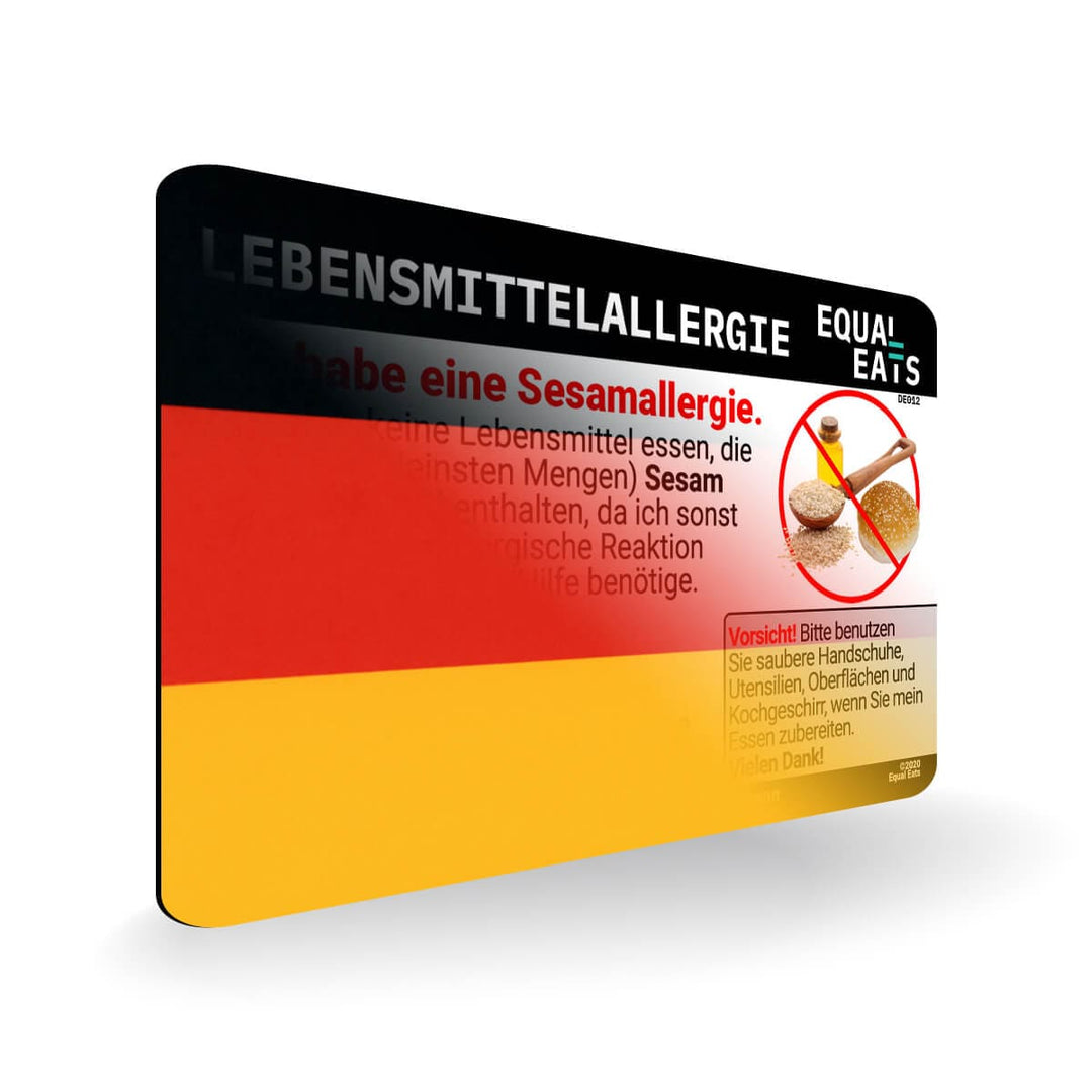 Sesame Allergy in German. Sesame Allergy Card for Germany