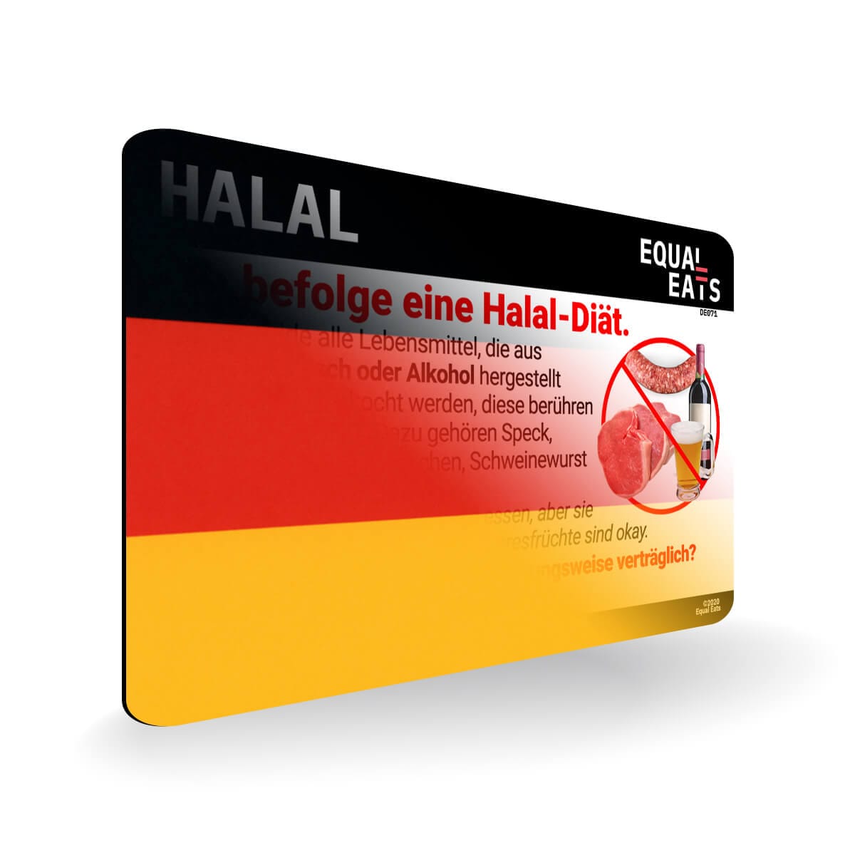 Halal Diet in German. Halal Food Card for Germany