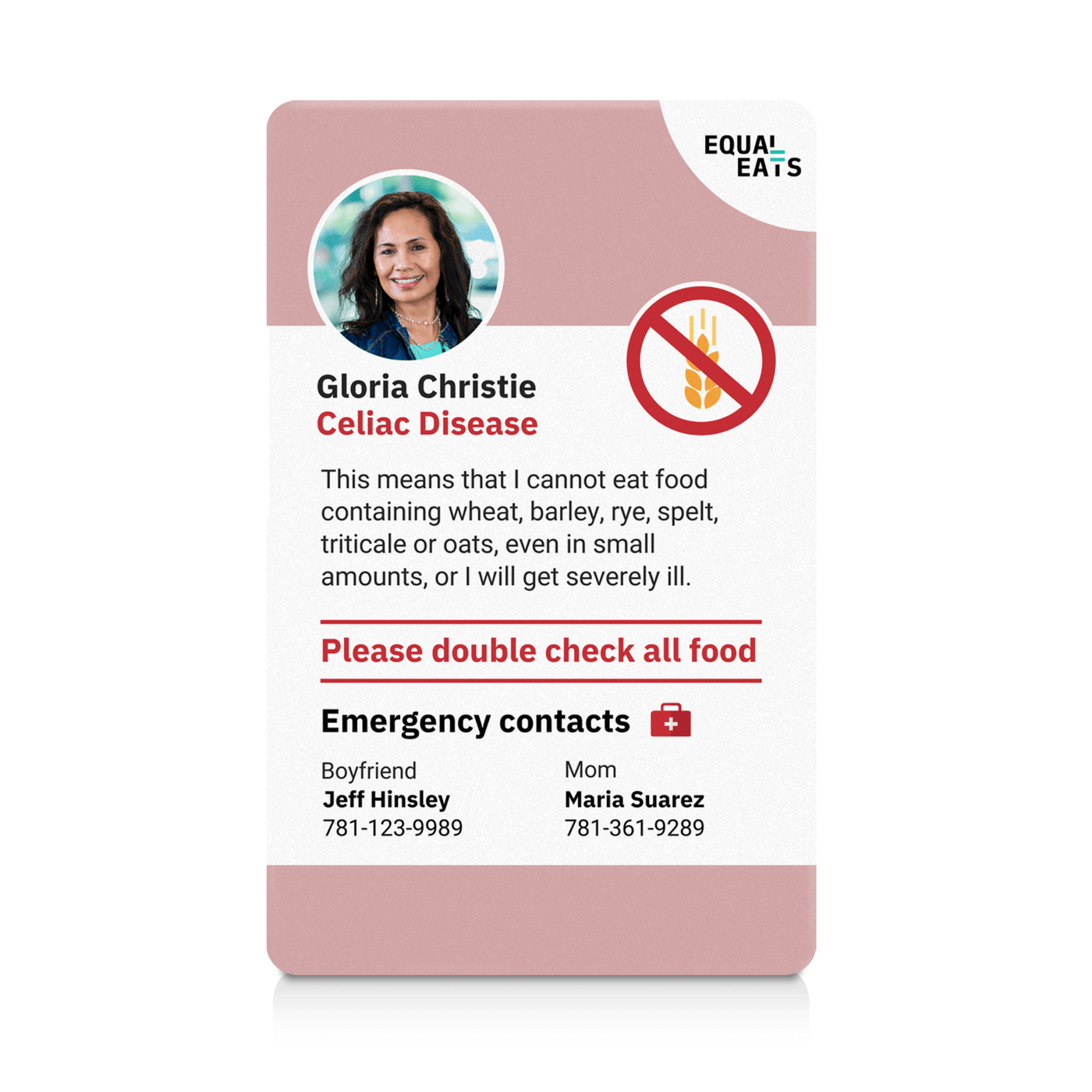 Dusty Pink Celiac Disease ID Card (EqualEats)