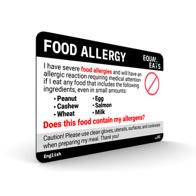 Customized Food Allergy Card - 50 Languages. Equal Eats
