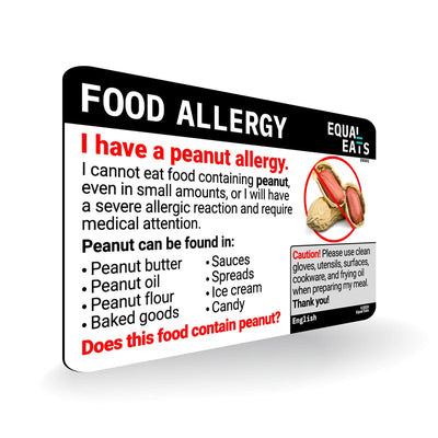 Peanut Allergy Chef Card. Peanut allergy translation card. Equal Eats