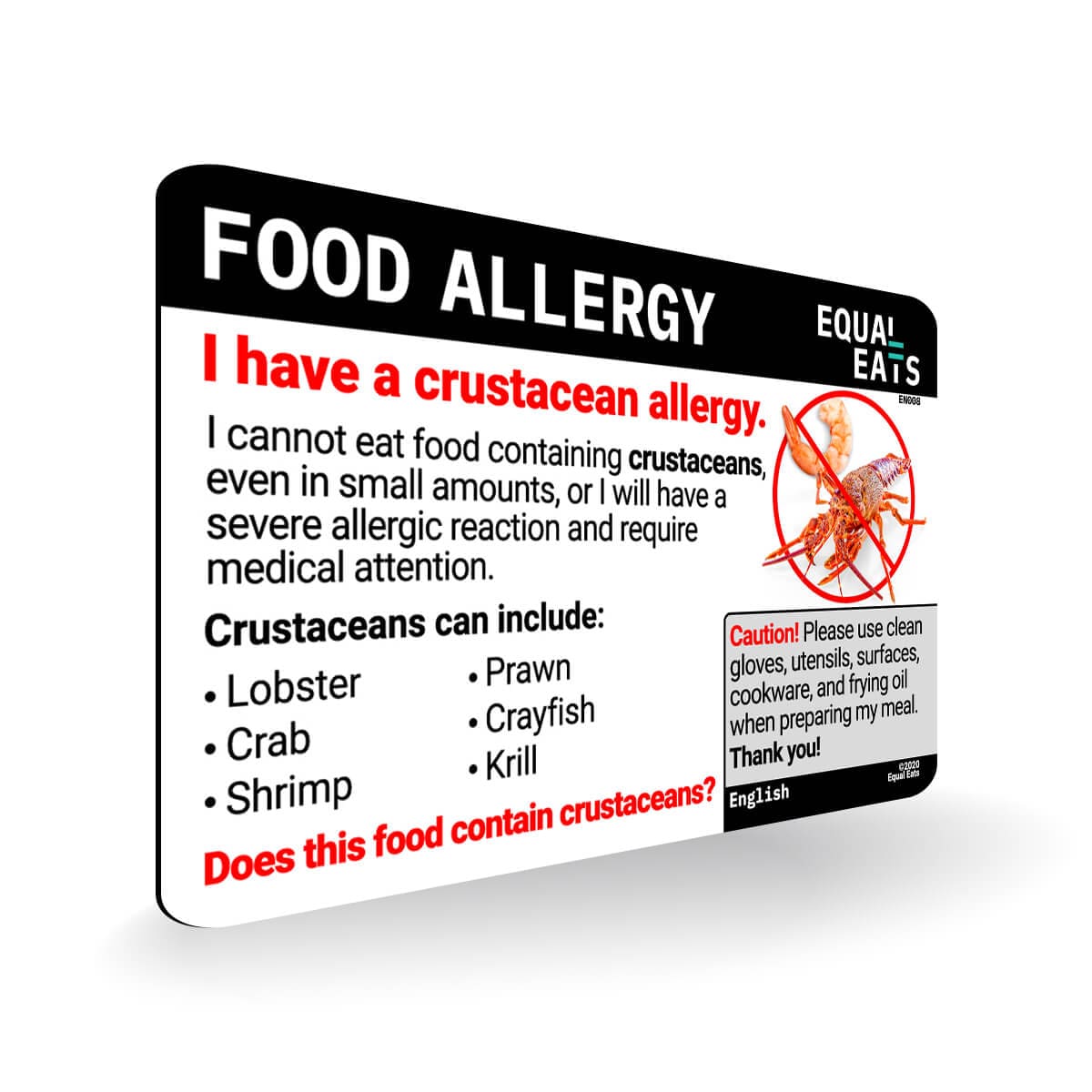 English Crustacean Allergy Card