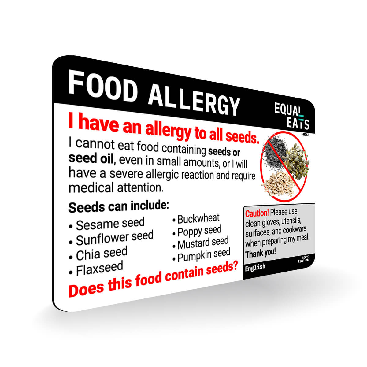 English Seed Allergy Card | Be Understood in U.K. | Equal Eats