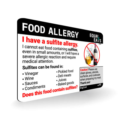 Sulphite Allergy Restaurant Cards