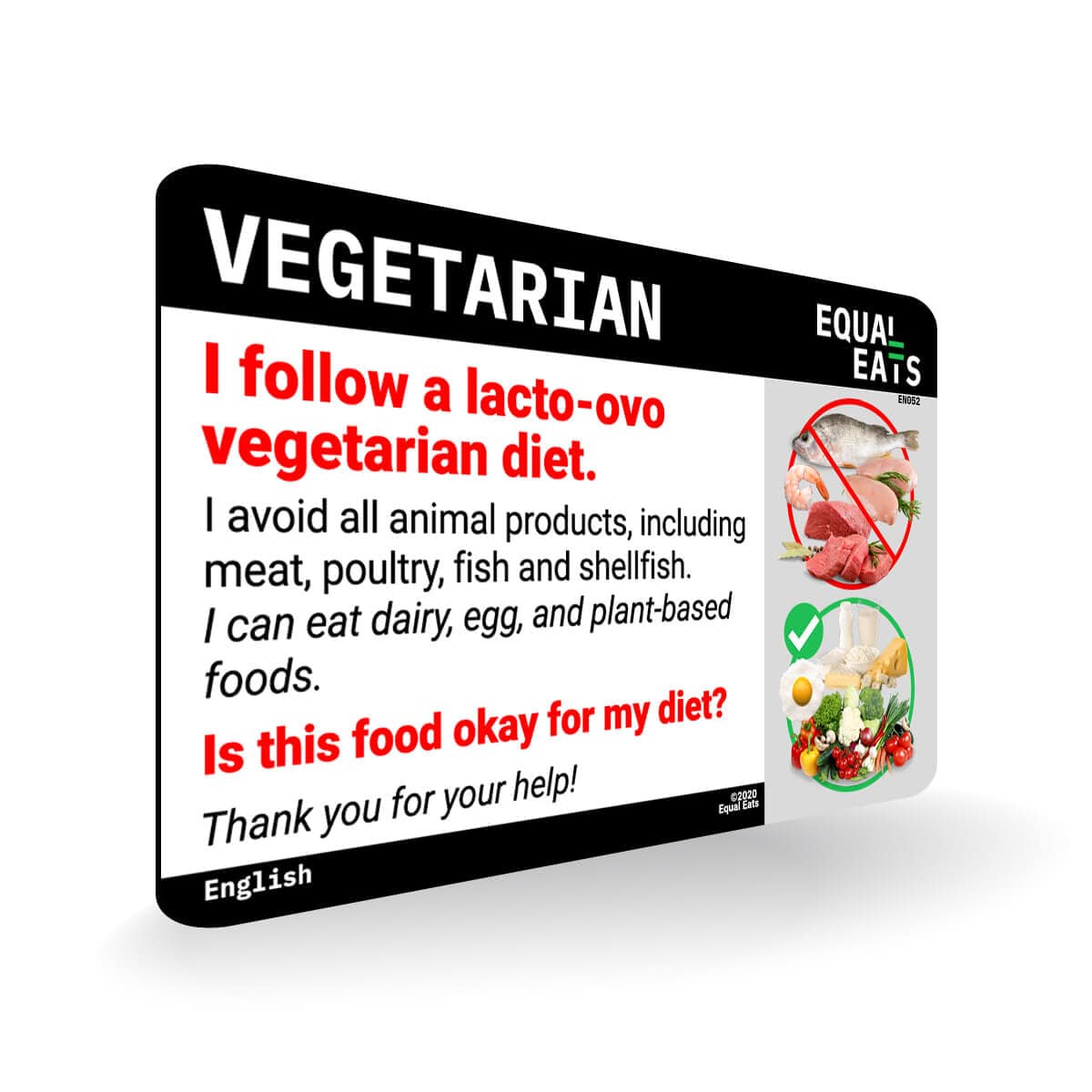 Lacto Ovo Vegetarian Card in English (Printable)