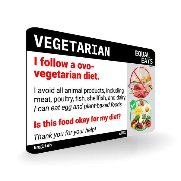 English ovo vegetarian card: the English reverse, front view