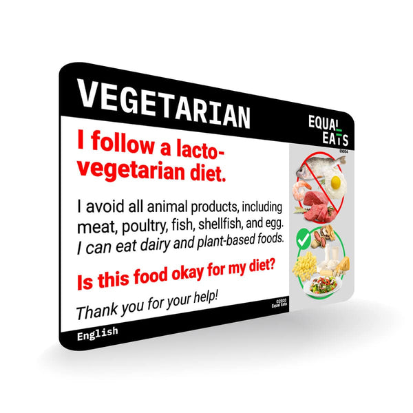 The English-language side of the English lacto vegetarian card