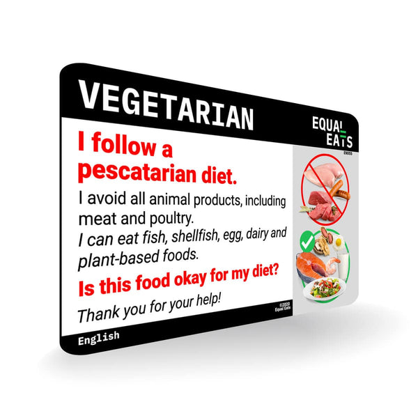 English pescatarian card: the English reverse, front view