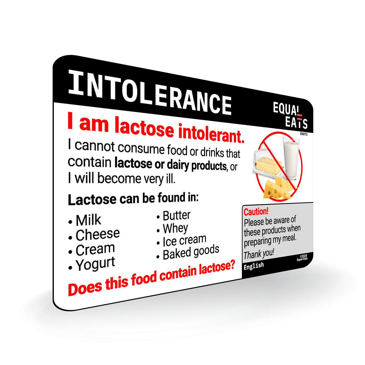 Lactose Intolerance Card - Equal Eats Lactose Intolerance Translation