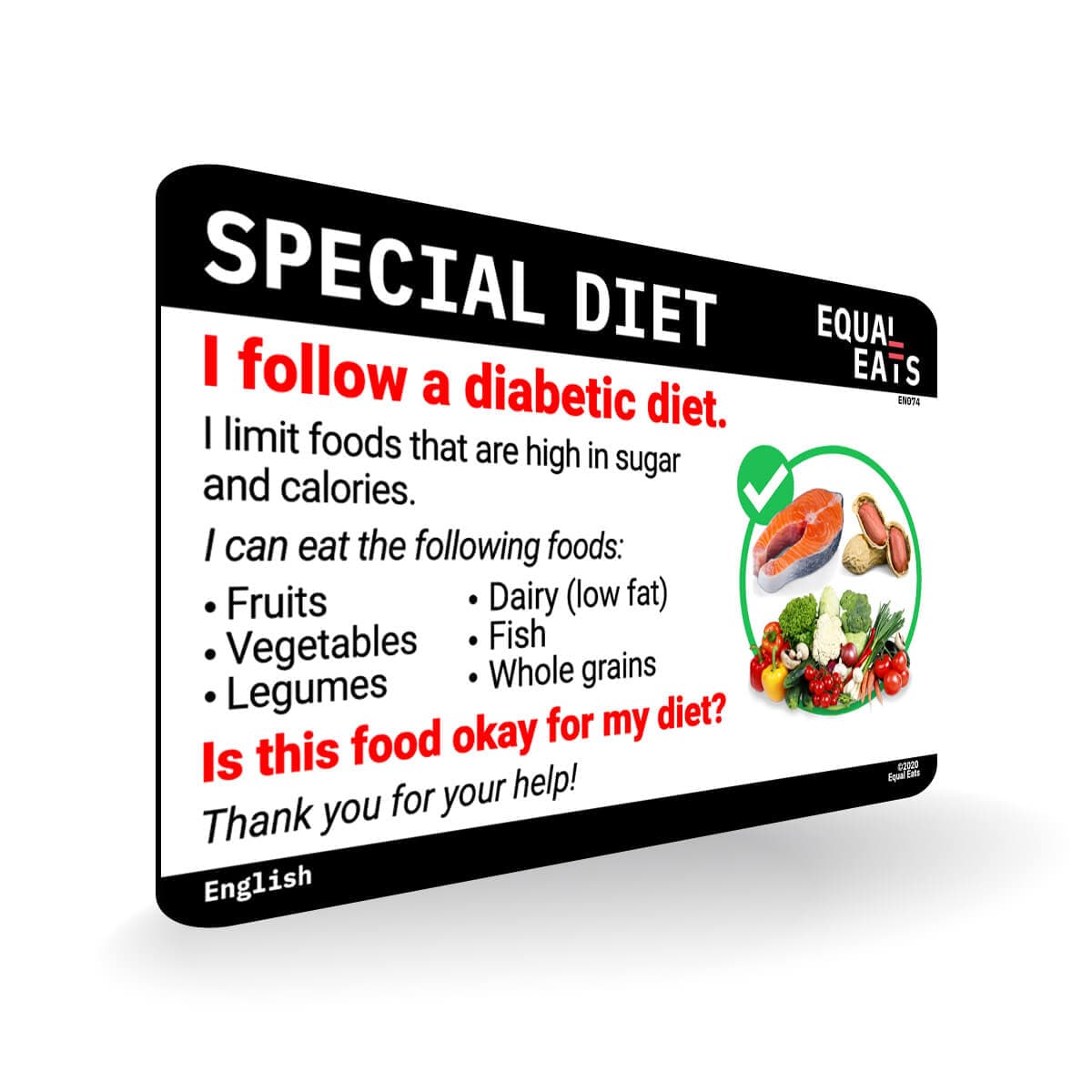 English Diabetic Diet Card