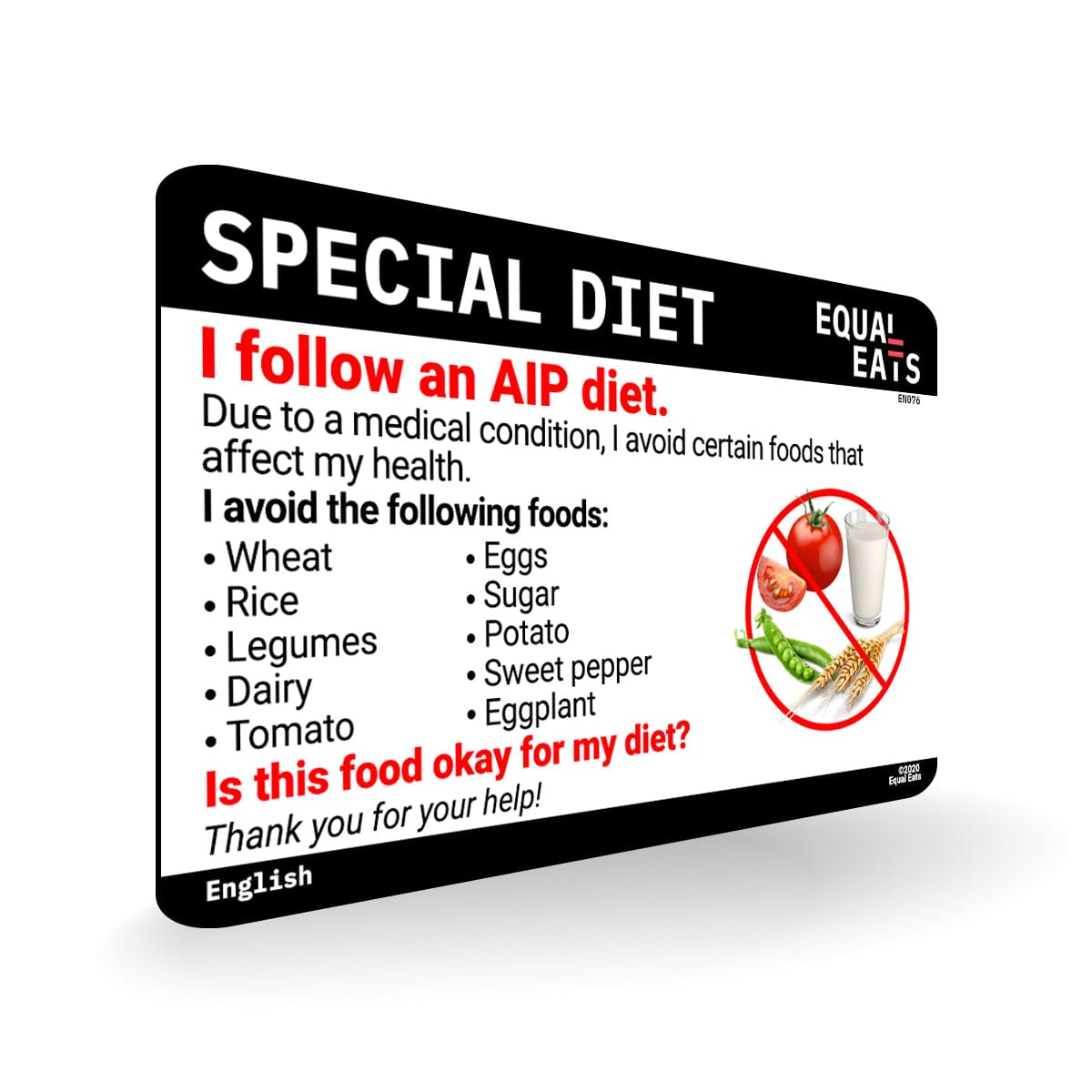 AIP Diet Card. AIP Food List. Equal Eats