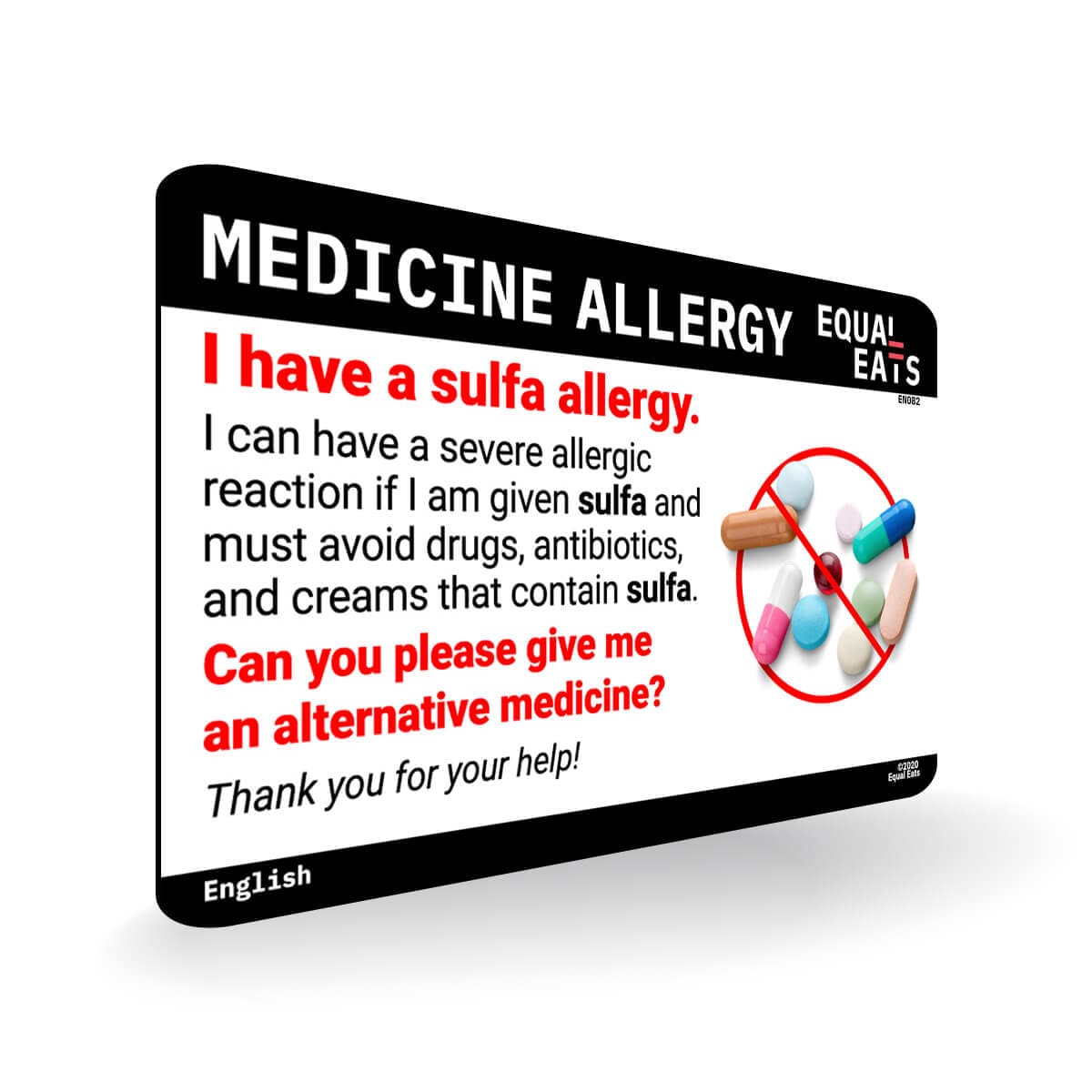 Sulfa Allergy Card. Medical ID Card