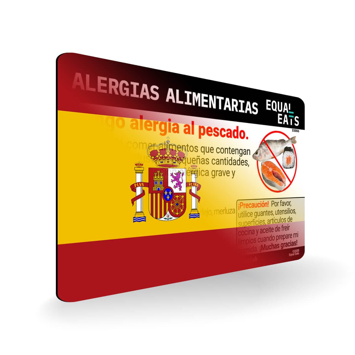 Fish Allergy in Spanish. Fish Allergy Card for Spain