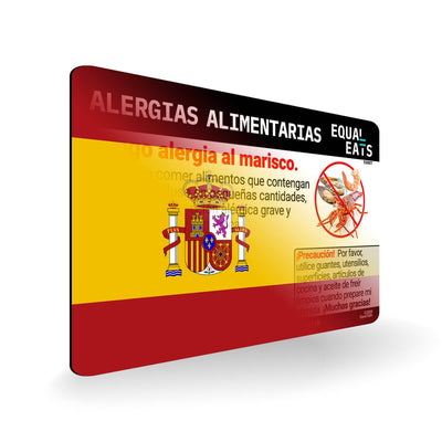 Shellfish Allergy in Spanish. Shellfish Allergy Card for Spain