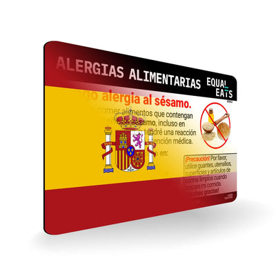 Sesame Allergy in Spanish. Sesame Allergy Card for Spain