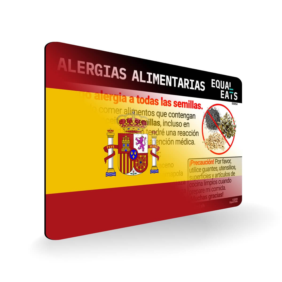 Seed Allergy in Spanish. Seed Allergy Card for Spain