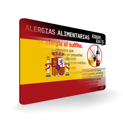 Sulfite Allergy in Spanish. Sulfite Allergy Card for Spain