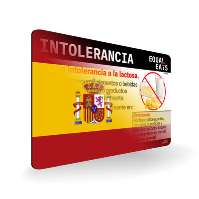 Lactose Intolerance in Spanish. Lactose Intolerant Card for Spain