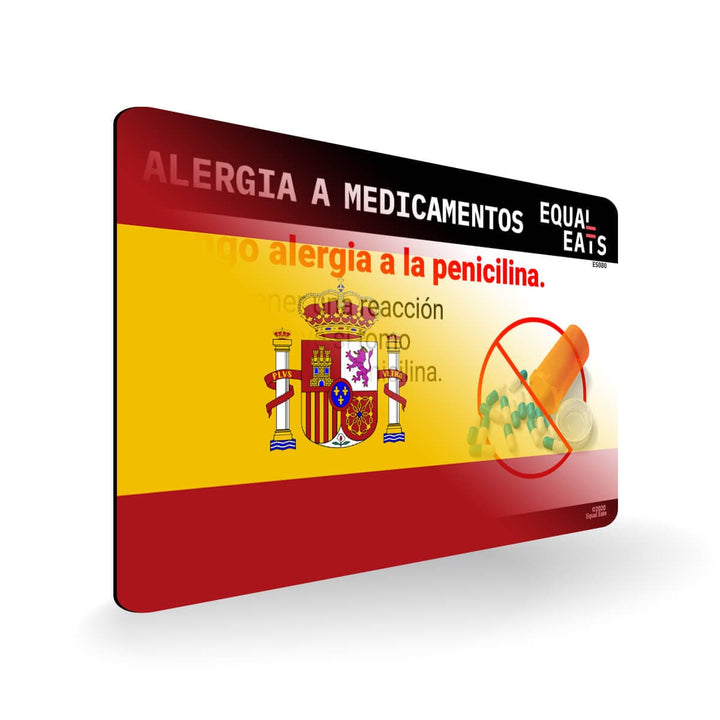 Penicillin Allergy in Spanish. Penicillin medical ID Card for Spain