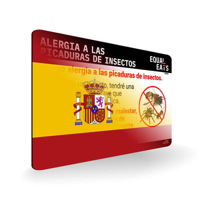 Insect Sting Allergy in Spanish. Bee Sting Allergy Card for Spain