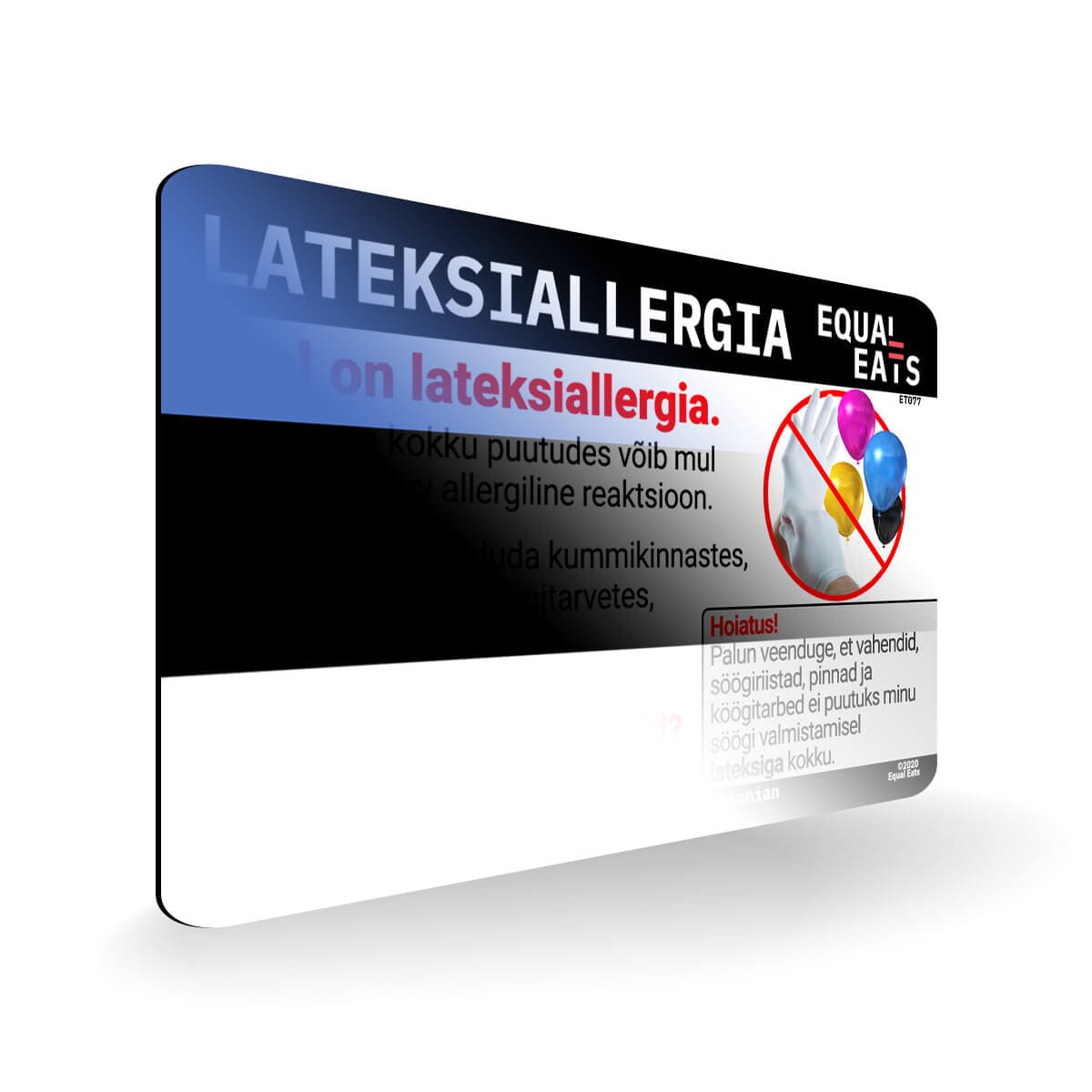 Latex Allergy in Estonian. Latex Allergy Travel Card for Estonia