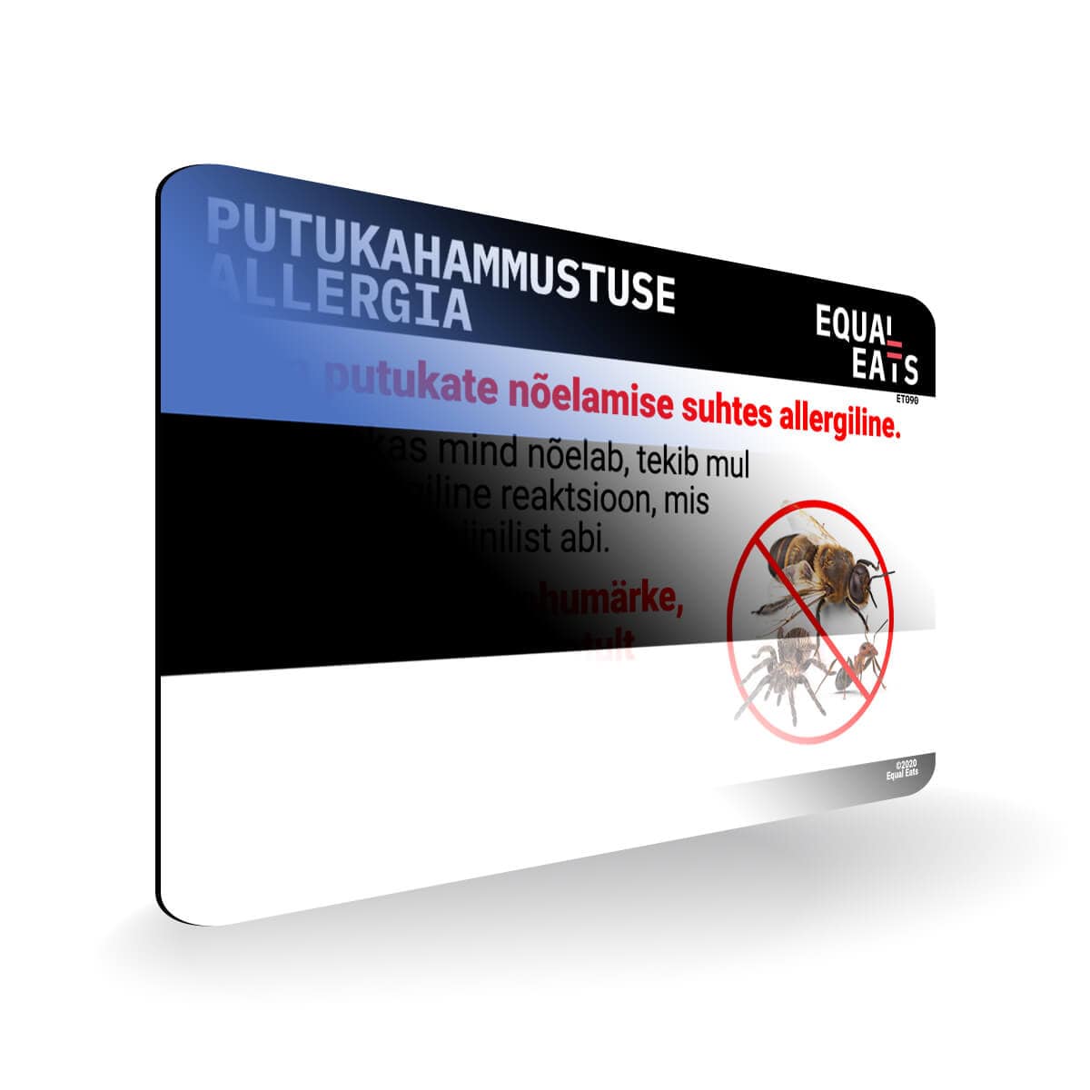 Insect Sting Allergy in Estonian. Bee Sting Allergy Card for Estonia
