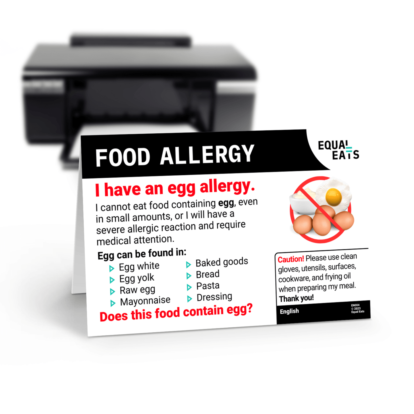 Free Egg Allergy Card in English (Printable)