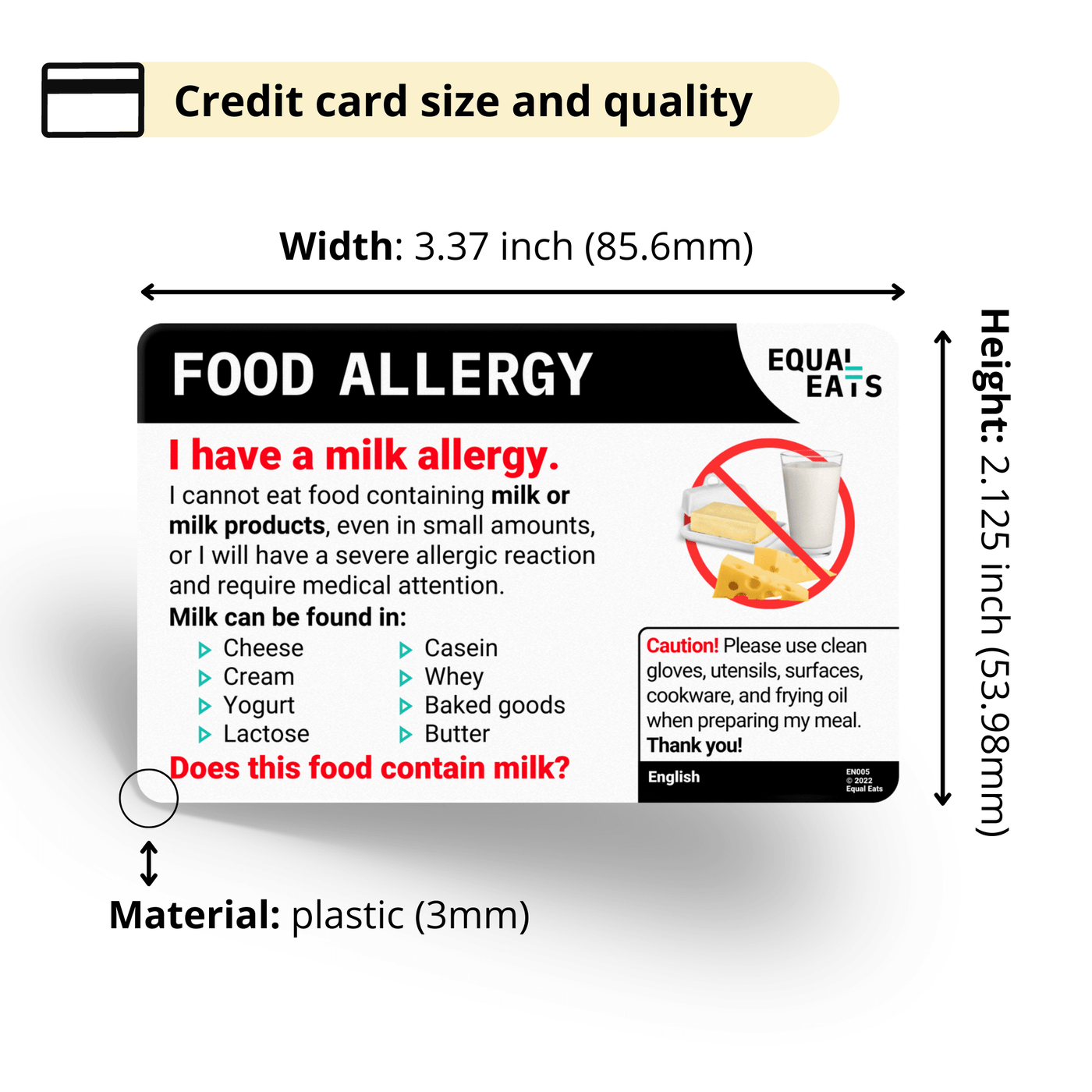 Simplified Chinese Milk Allergy Card