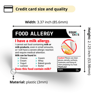 Traditional Chinese Taiwan Milk Allergy Card