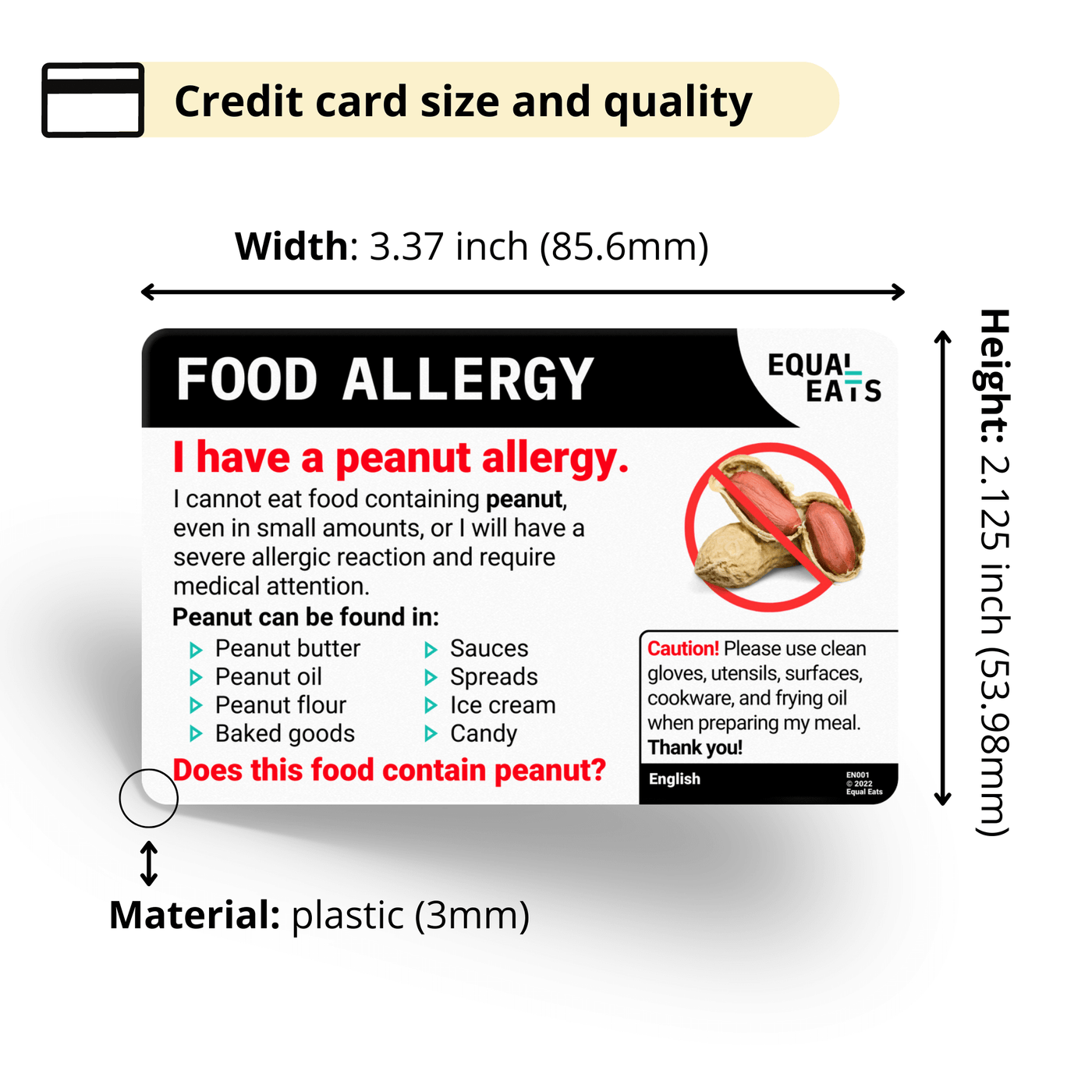 Equal Eats Allergy Translation Card for Peanut Allergy
