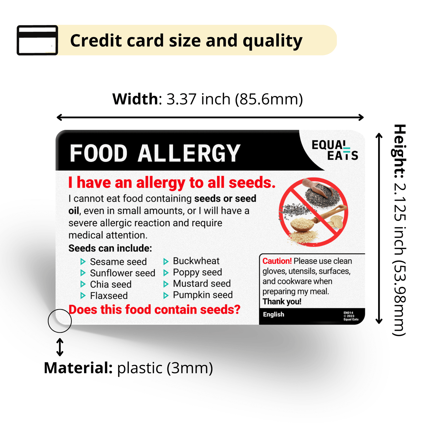 Equal Eats Allergy Translation Card for Seeds