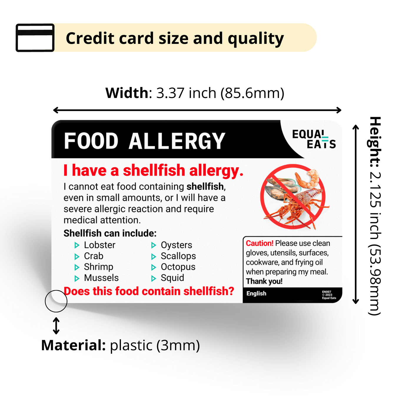 Equal Eats Allergy Translation Card for Shellfish
