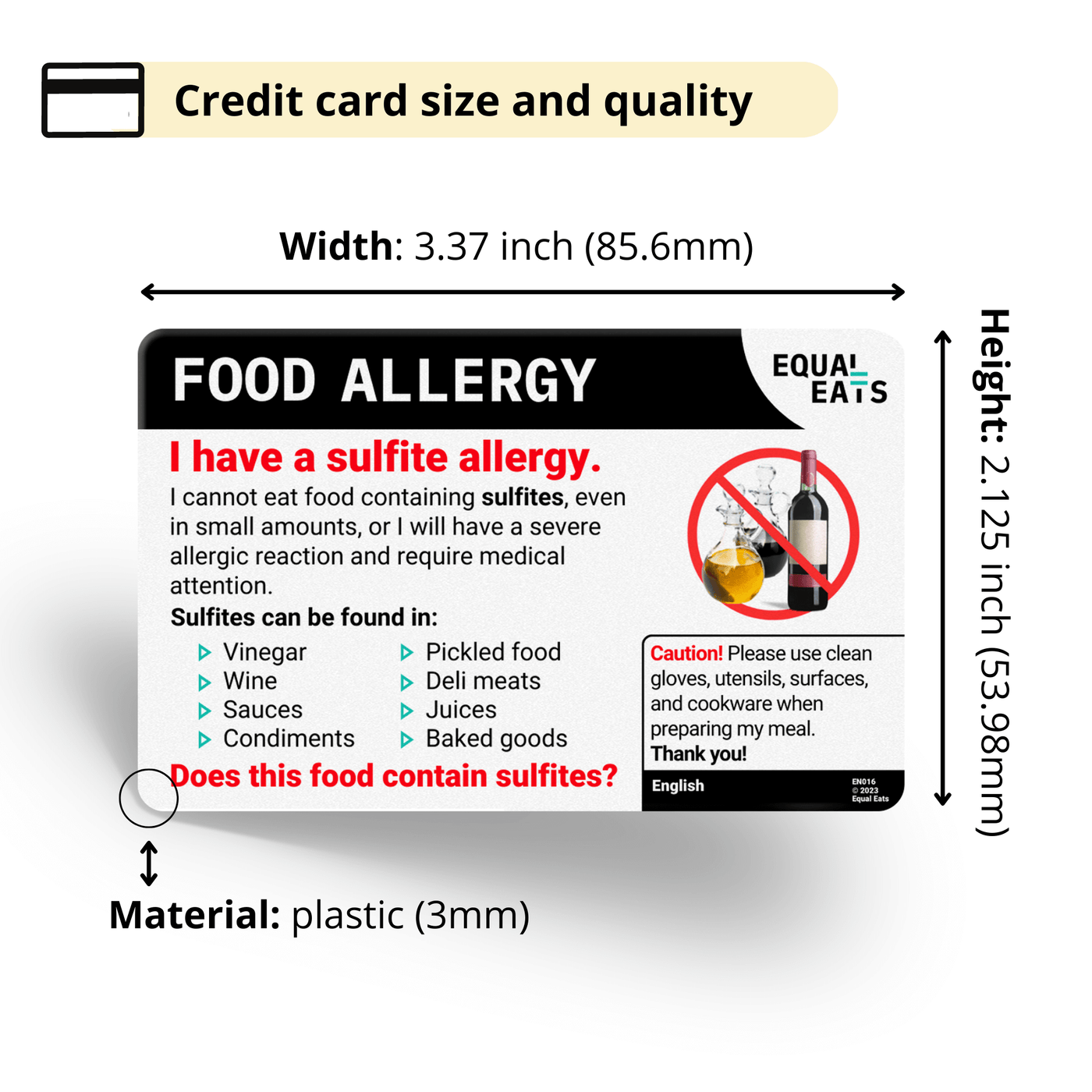 Bengali Sulfite Allergy Card