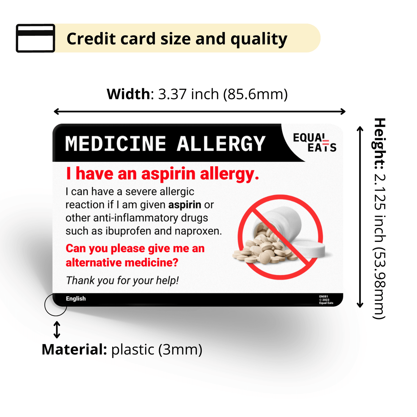 Portuguese (Portugal) Aspirin Allergy Card