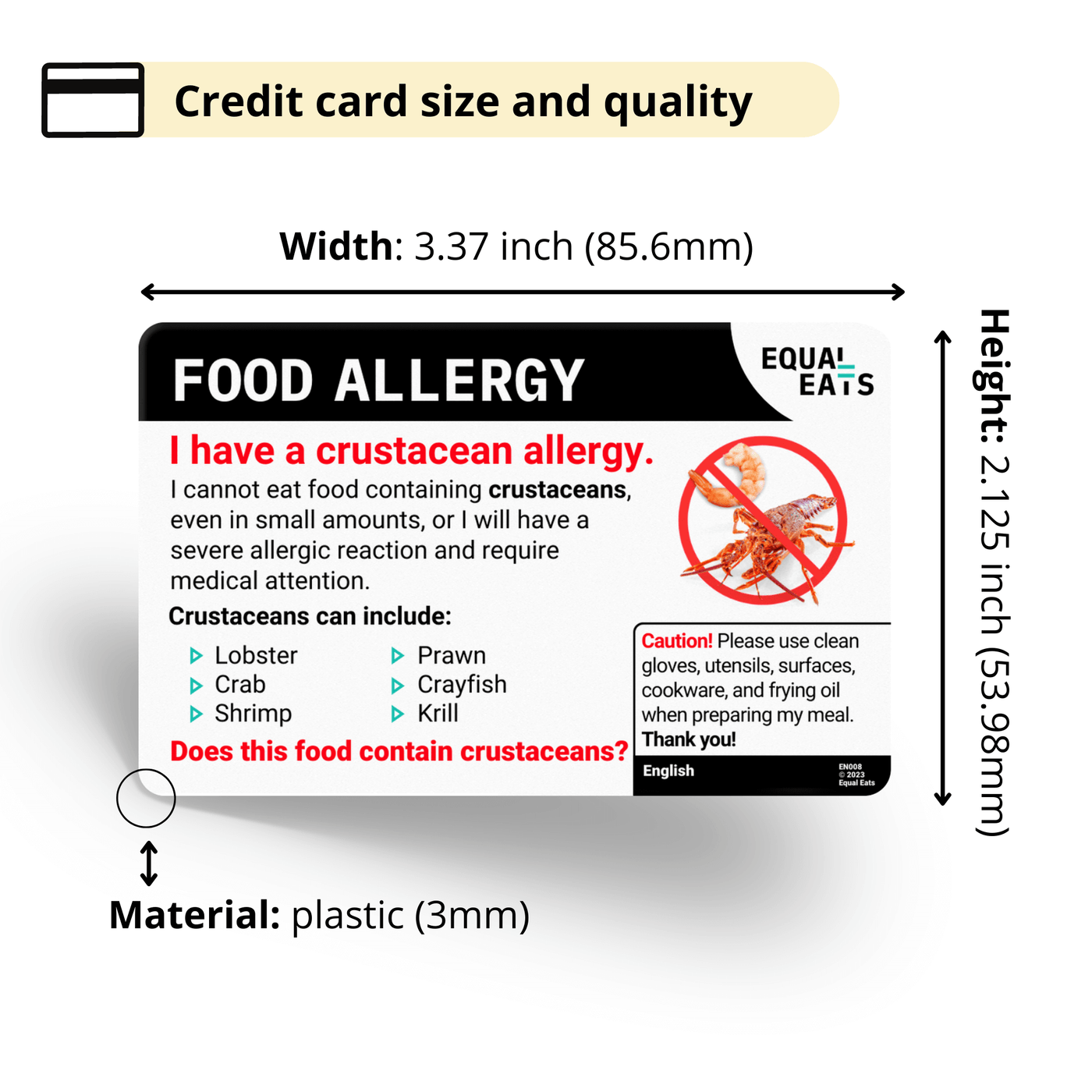 Simplified Chinese Crustacean Allergy Card