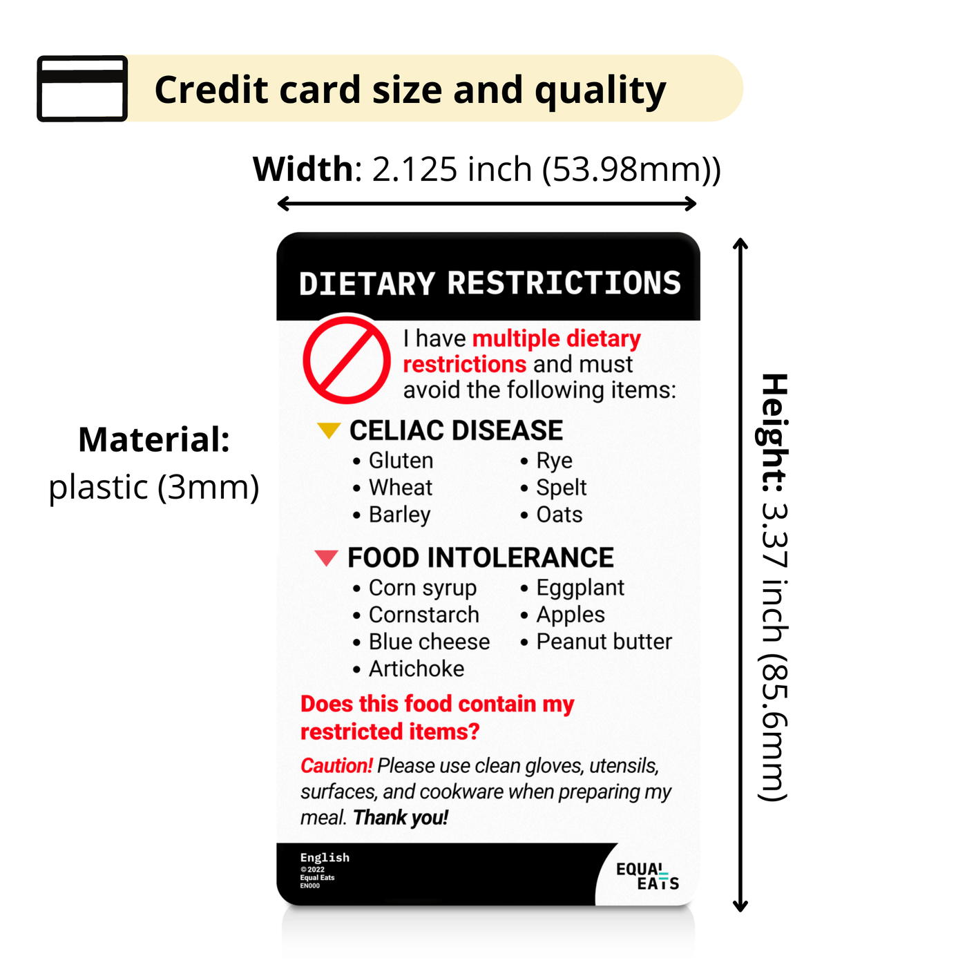Equal Eats Customized Translation Card for Multiple Dietary Restrictions