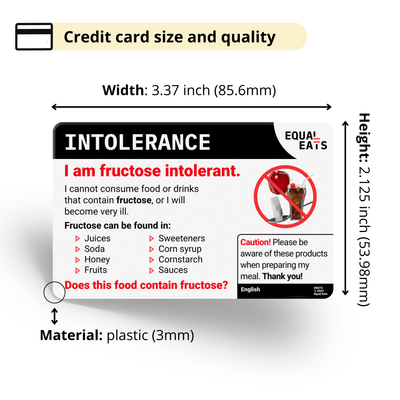 Malay Fructose Intolerance Card
