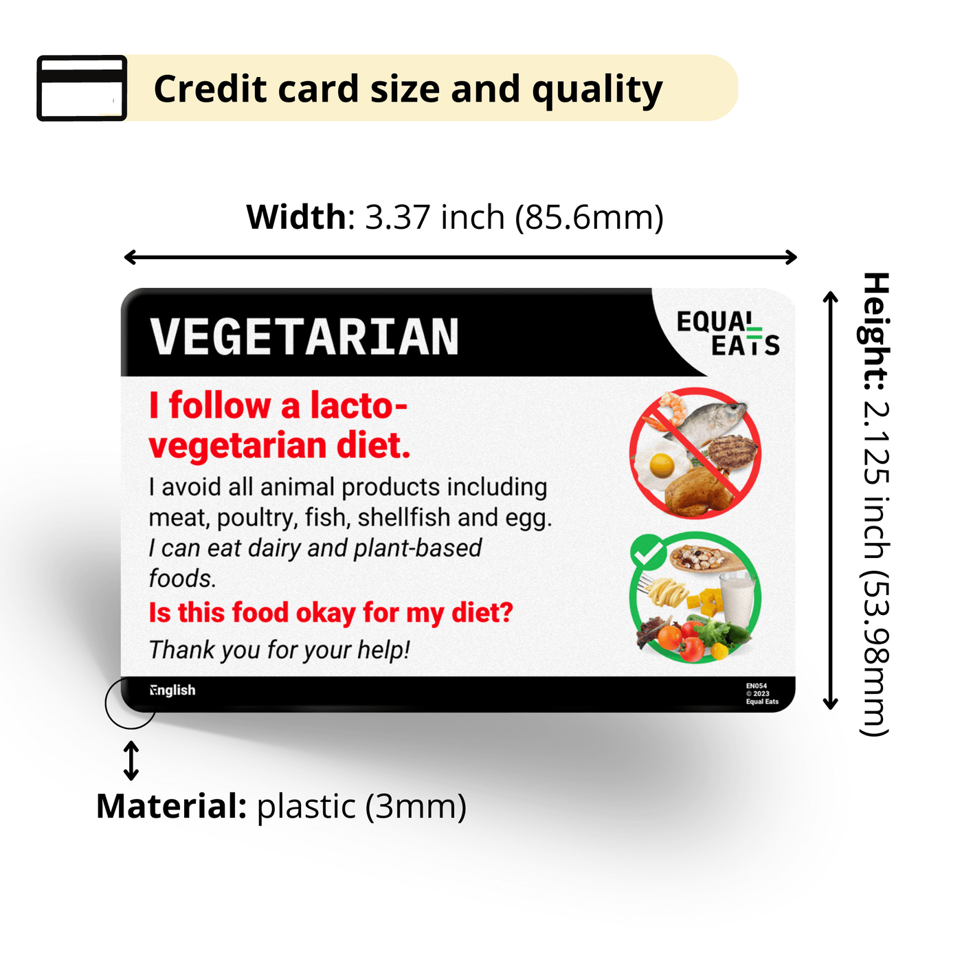 Equal Eats Dietary Translation card Lacto Vegetarian