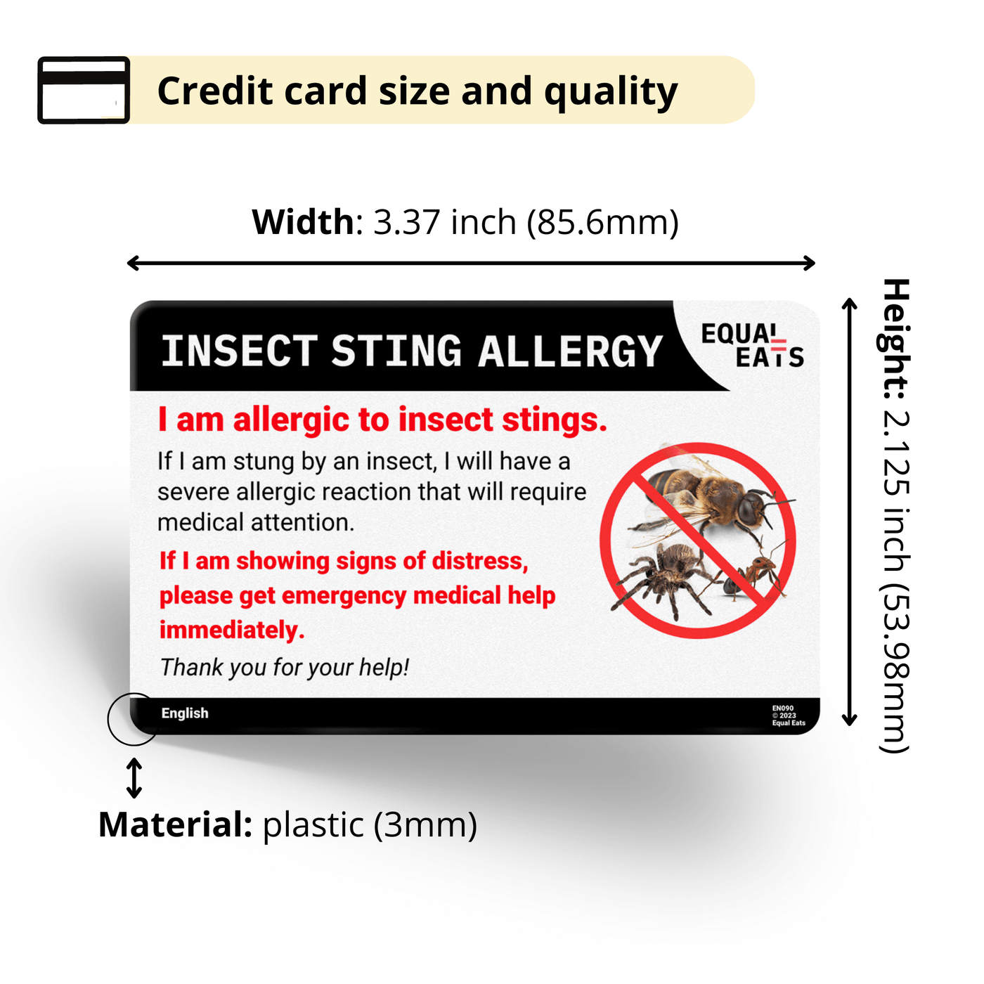 Simplified Chinese Insect Sting Allergy Card