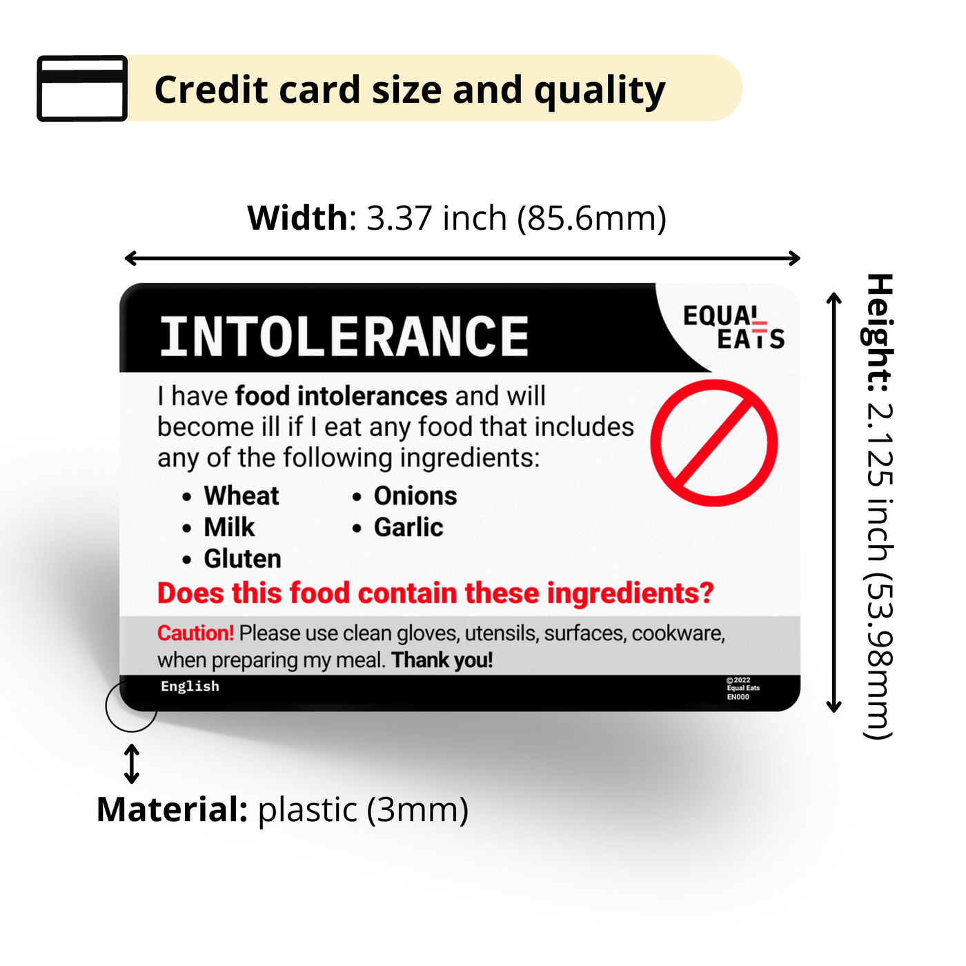 Equal Eats Intolerance Translation Card for Travel