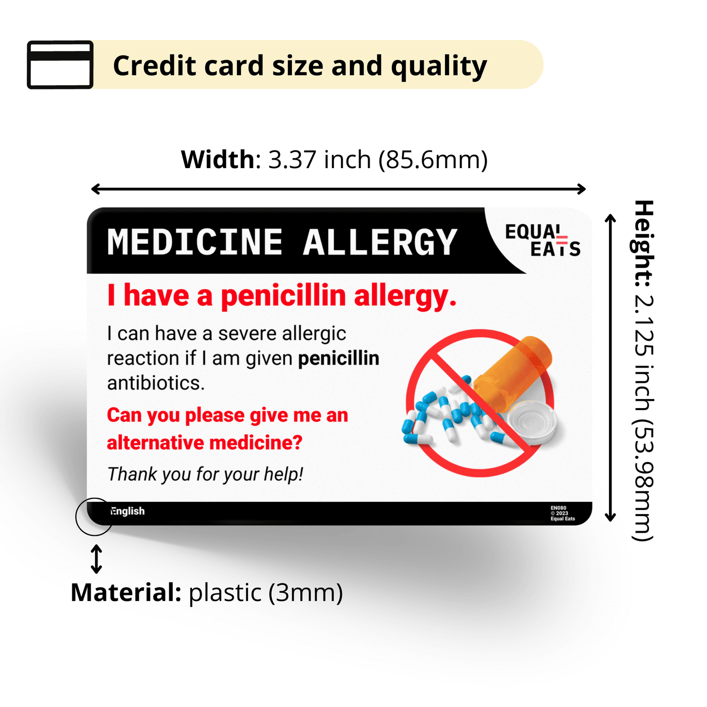 Equal Eats Penicillin Medicine Allergy Translation Card