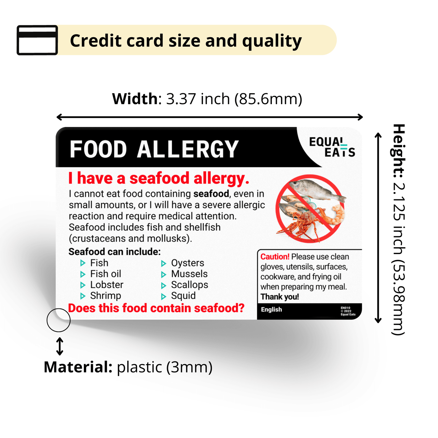 Equal Eats Seafood Allergy Translation Card