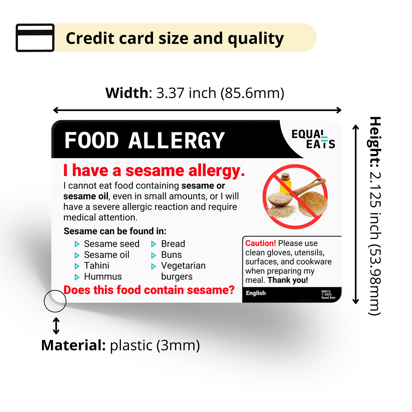 Simplified Chinese Sesame Allergy Card