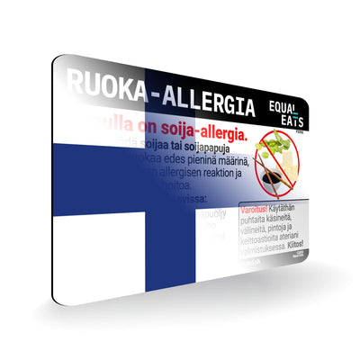 Soy Allergy in Finnish. Soy Allergy Card for Finland