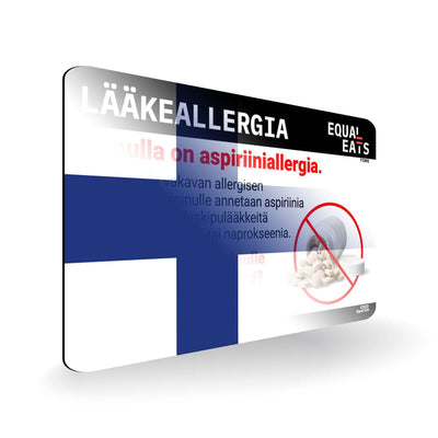 Aspirin Allergy in Finnish. Aspirin medical I.D. Card for Finland