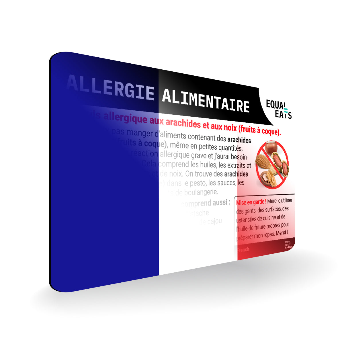 French Peanut and Tree Allergy Card, nut allergies in French