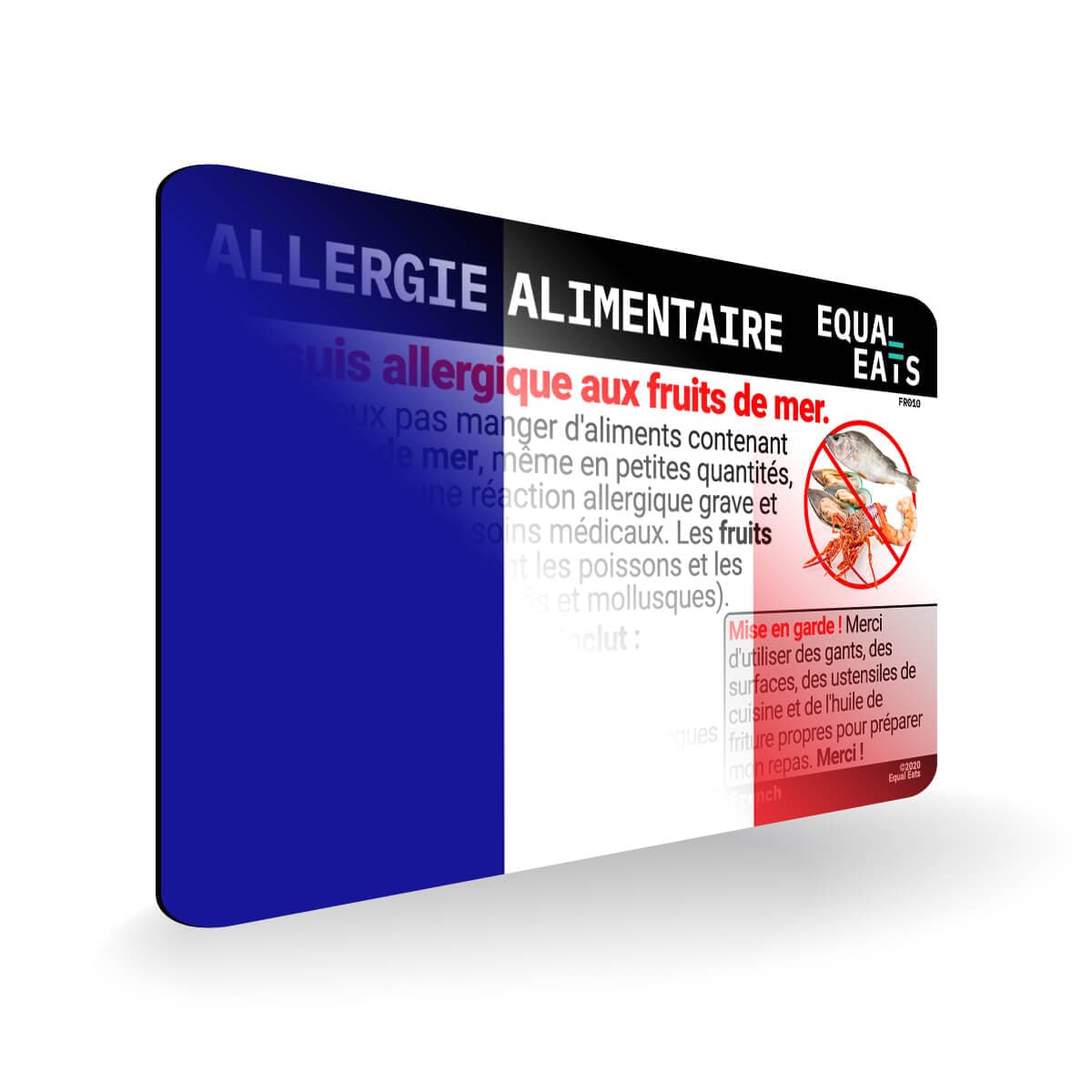 Seafood Allergy in French. Seafood Allergy Card for France